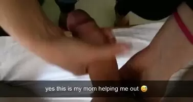 Mom helping me again with morning wood...