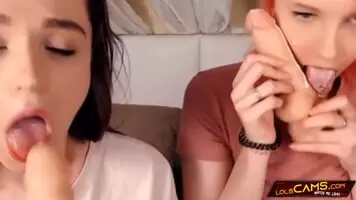 Which girl is better? BFF Practice Their Blowjob Skills On Cam.