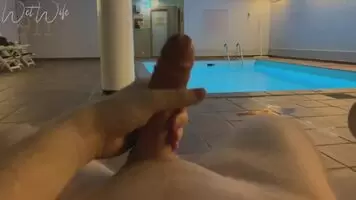 Wie walking naked in public hotel pool area, husband asturbates