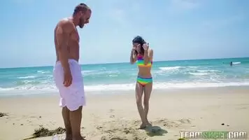 Petite Beach Babe Gets Boned