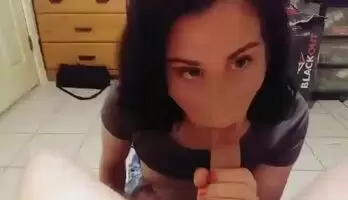 Sucking Cock and Getting Covered by Cumshot.