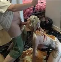 Giving a blowjob while covered in lots of food