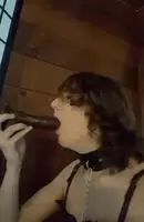 Sucking off a fake cock ;)