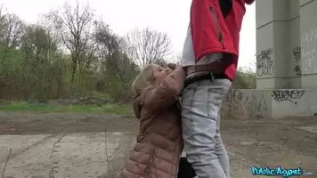 Beautiful girl sucks boyfriend and gets fucked for Euro outdoors