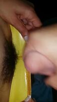 cum on hairy pussy and yellow panties