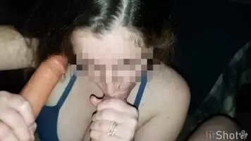 My wife practices her sucking skills with two big dicks