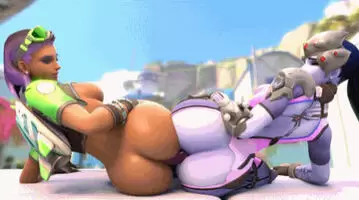 Sombra and Widowmaker sharing a dildo