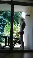 Jerking off in the shared garden of the hotel