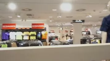 Flashing and fucking my pussy in clothes store