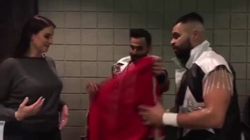 Steph showing the Singh brothers her bouncing titties.