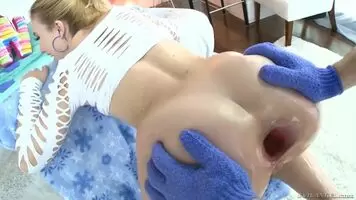 Enjoying a tongue up her huge gape