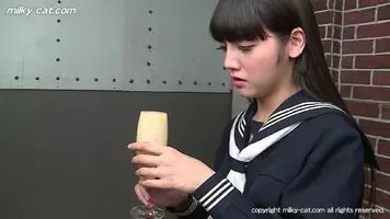 Rei struggles with glass of cum