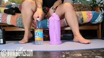 Devouring Gigantic Triple Dildo To The Base!