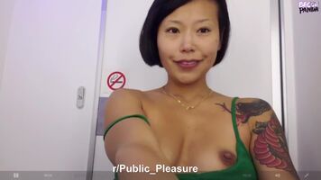 Tattooed Asian girl sprays breast milk all over plane Bathroom