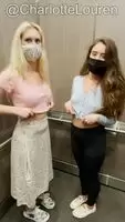 My friend Jess and I having fun in the elevator.
